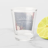 Burgundy Floral Blue Wood Junggeselinnen-Abschied Schnapsglas (Rückseite)