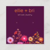 Burgundy Floral Boho Black Study Earring Display Quadratische Visitenkarte (Vorderseite)