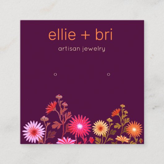 Burgundy Floral Boho Black Study Earring Display Quadratische Visitenkarte (Vorderseite)