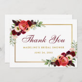 Burgundy Floral Boho Brautparty Dankkarte BW Save The Date (Vorne/Hinten)