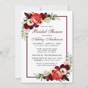 Burgundy Floral Boho Brautparty Einladung
