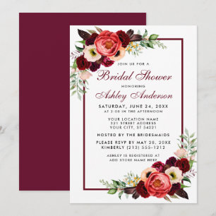 Burgundy Floral Boho Brautparty Invite B Einladung