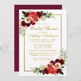Burgundy Floral Boho Brautparty Invite BG Einladung