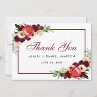 Burgundy Floral Boho Hochzeit Danke, Card W