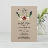 Burgundy Floral Boho Hunt ist über Brautparty Einladung (Stehend Vorderseite)