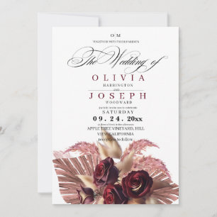 Burgundy Floral Boho Rustic Wedding Einladung