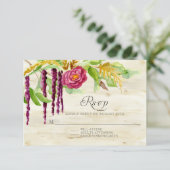 Burgundy Floral BOHO Rustic Wood UAWG Response RSVP Karte (Stehend Vorderseite)