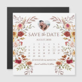 Burgundy Floral Boho Save the Date Foto Magnet (Vorne/Hinten)