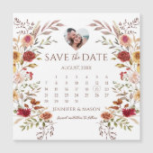 Burgundy Floral Boho Save the Date Foto Magnet (Vorderseite)