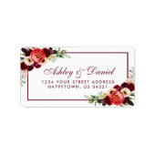 Burgundy Floral Boho Wedding-Adresse Adressaufkleber (Vorne)