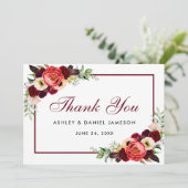 Burgundy Floral Boho Wedding Danke Karte B (Stehend Vorderseite)