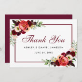Burgundy Floral Boho Wedding Danke Karte B (Vorne/Hinten)