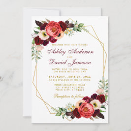 Burgundy Floral Boho Wedding Gold Frame W Einladung