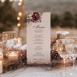 Burgundy Floral Boho Wedding Menu Card Menükarte