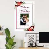 Burgundy Floral Boho Wedding Welcome Foto Poster (Heimbüro)