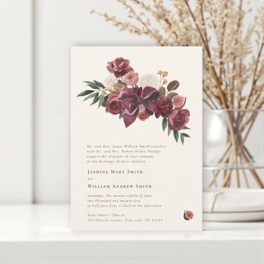 Burgundy Floral Botanical Wedding Invitation Einladung
