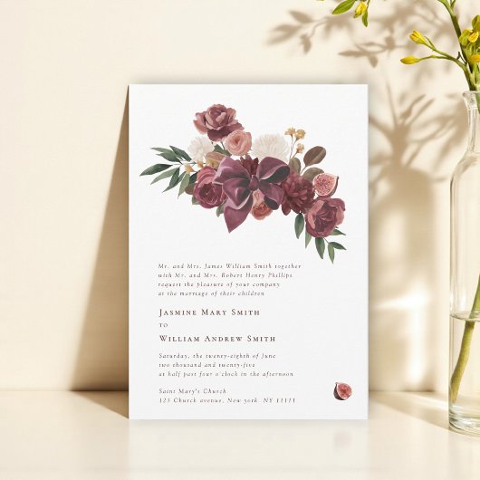 Burgundy Floral Botanical Wedding Invitation Einladung
