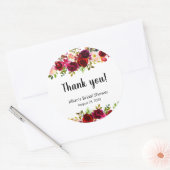 Burgundy Floral Brautparty danken Runder Aufkleber (Umschlag)
