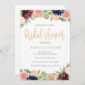 Burgundy Floral Brautparty Einladung (Vorne/Hinten)