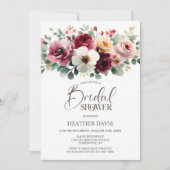 Burgundy Floral Brautparty Einladung (Vorderseite)