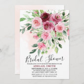 Burgundy Floral Brautparty Einladung (Vorne/Hinten)