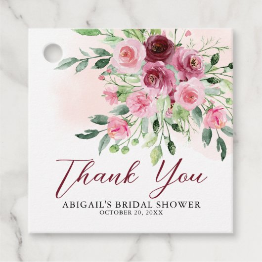 Burgundy Floral Brautparty Geschenkanhänger (Vorderseite)