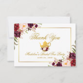 Burgundy Floral Brautparty Tee Party Danke B Einladung (Vorderseite)