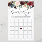 Burgundy Floral Bridal Bingo Brautparty Game (Vorderseite)