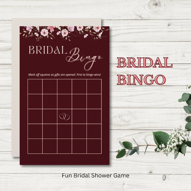 Burgundy Floral Bridal Bingo Game Card (Von Creator hochgeladen)