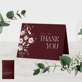 Burgundy Floral Bridal Shower Thank You Card Dankeskarte