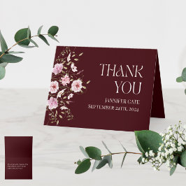 Burgundy Floral Bridal Shower Thank You Card Dankeskarte
