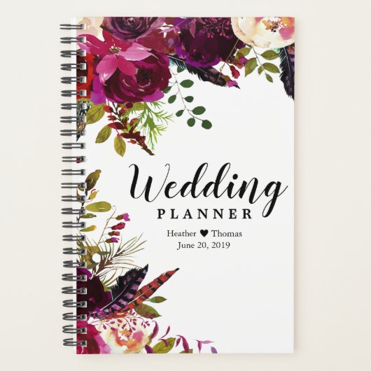 Burgundy Floral Bridal Wedding Daily Planer (Vorderseite)