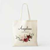 Burgundy Floral Bridesmaid Personalisiert Tragetasche (Vorne)