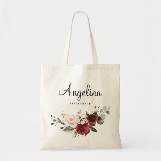 Burgundy Floral Bridesmaid Personalisiert Tragetasche (Vorne)