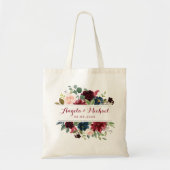 Burgundy Floral Bridesmaid Tote Tag Tragetasche (Vorne)