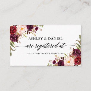 Burgundy Floral Calligraphy Wedding Registry Begleitkarte