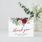 Burgundy Floral Calligraphy Wedding Vielen Dank Postkarte (Stehend Vorderseite)