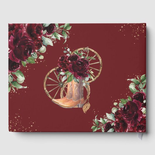 Burgundy Floral Charro Boots Quinceanera Foto Gästebuch (Rückseite)