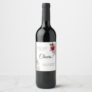 Burgundy Floral Cheers Vielen Dank für Ihre Hochze Weinetikett