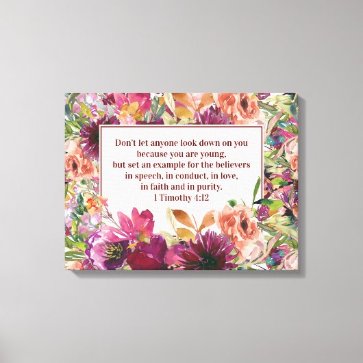 Burgundy Floral Christlich Bibel Timothy Jugend Leinwanddruck (Vorderseite)