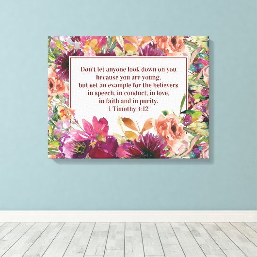 Burgundy Floral Christlich Bibel Timothy Jugend Leinwanddruck (Insitu (Holzboden))