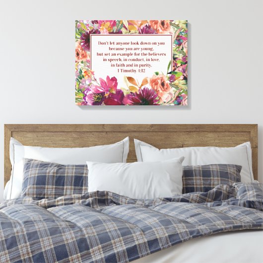 Burgundy Floral Christlich Bibel Timothy Jugend Leinwanddruck (Insitu (Schlafzimmer))