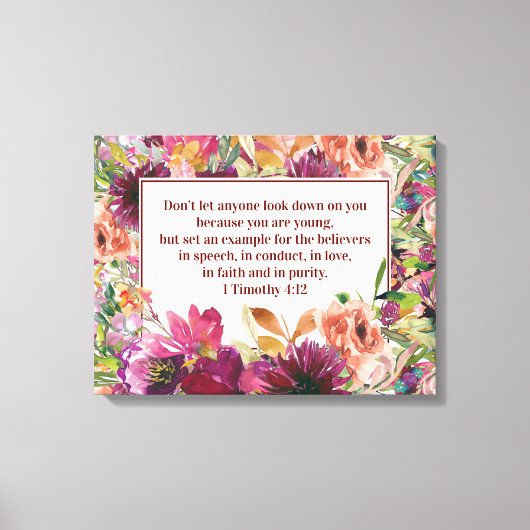 Burgundy Floral Christlich Bibel Timothy Jugend Leinwanddruck (Vorderseite)