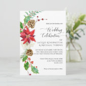 Burgundy Floral Christmas Green Gold Holly Wedding Einladung (Stehend Vorderseite)