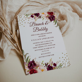 Burgundy Floral Confetti Brunch und Bubbly Dusche Einladung
