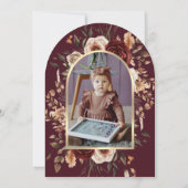 Burgundy Floral Coquette Bow Arch Erstgeburt Einladung (Rückseite)