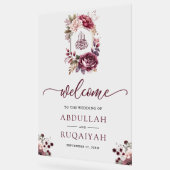 Burgundy Floral Crest Muslim Wedding Welcome Acrylschild (Winkel)