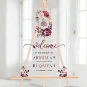 Burgundy Floral Crest Muslim Wedding Welcome Acrylschild