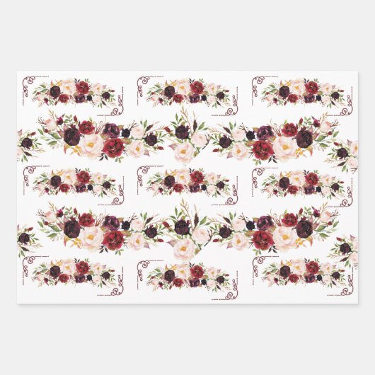 Burgundy Floral Design Geschenkpapier Set (Vorderseite)