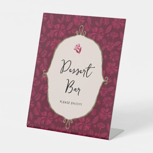 Burgundy Floral Dessert Bar Sockelschild (Vorderseite)